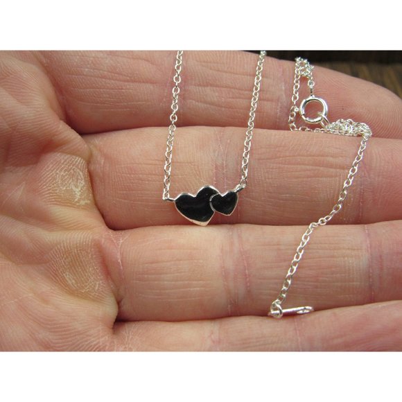 16 Inch Sterling Silver Tiny Two Hearts Necklace - Picture 2 of 6